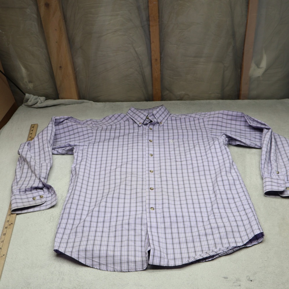 Ariat Shirt Mens Medium Purple‎ Plaid Odell Long Sleeve Perf Western Button Down